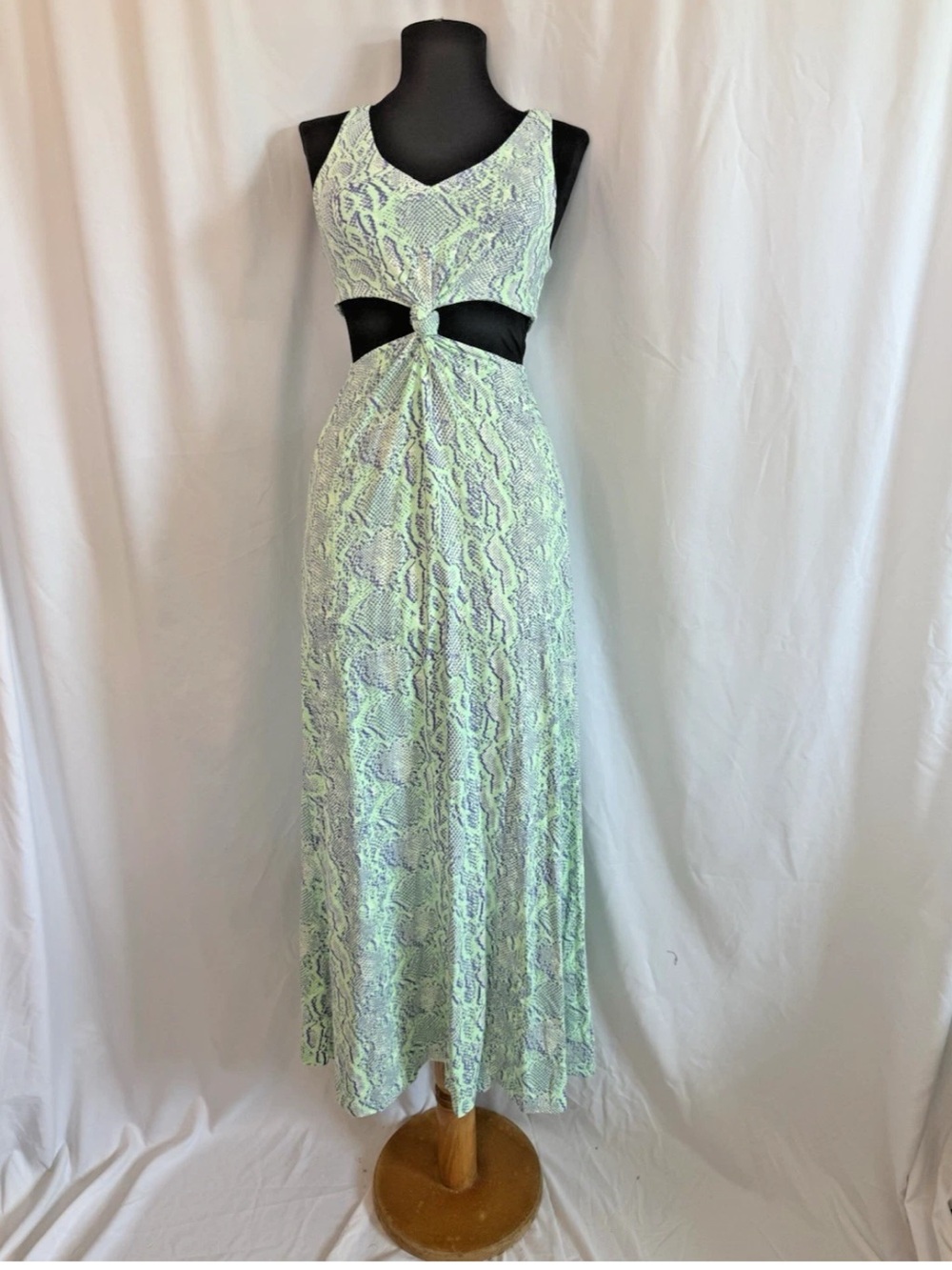 Maaji Green Purple Snakeskin Print Cut Out Knot Dress - Size Small